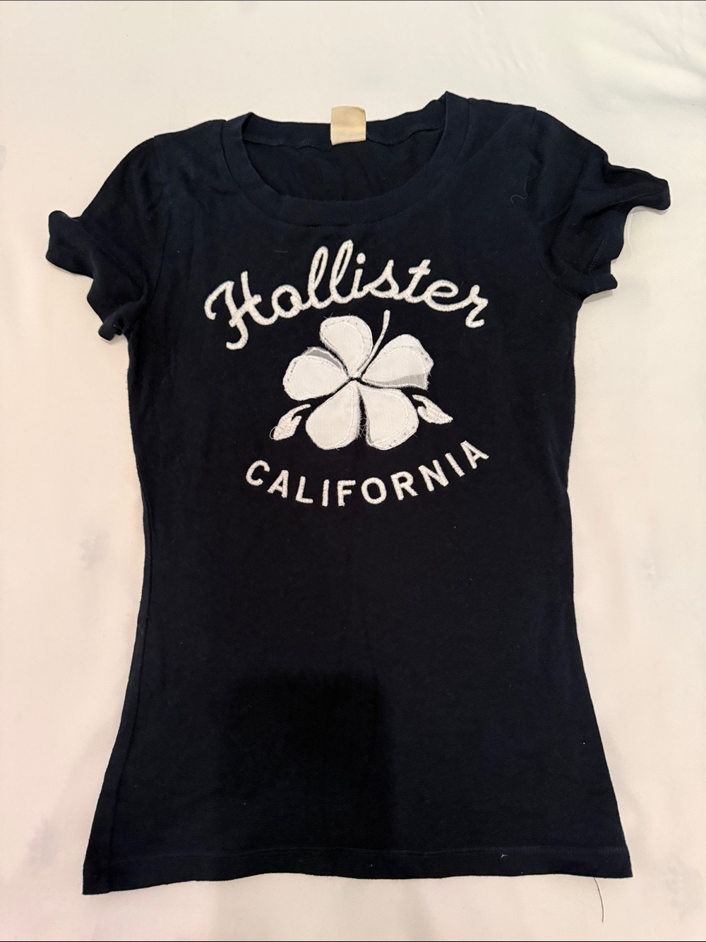 Hollister Navy Short-Sleeve Logo Tee with White Floral